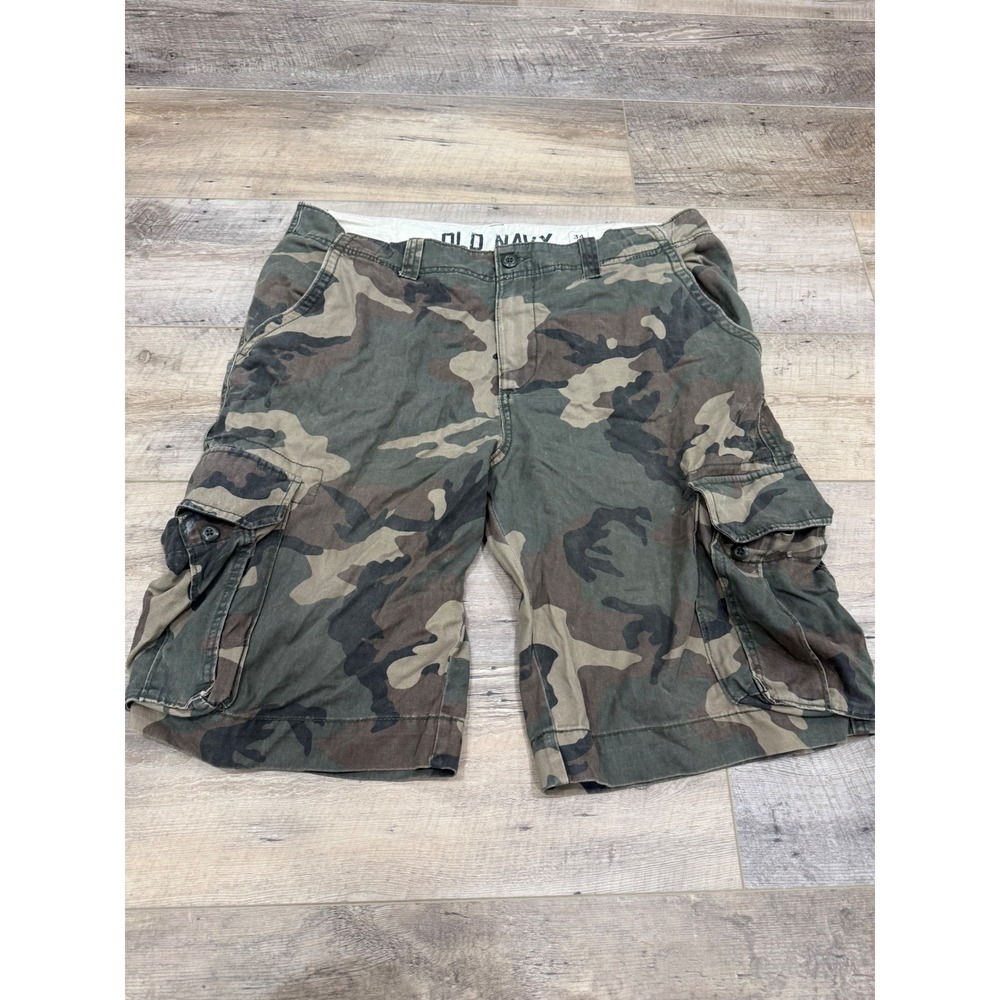 Old Navy Mens Camo Cargo Shorts Green Brown Woodland Camouflage Size 34 Tall